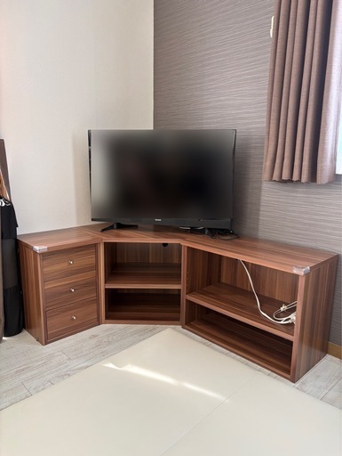 コーナーテレビ台】ブラウン 木目調 収納付き (やーまん) 田県神社前の