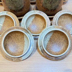 A8091【メーカー不明】蓋付き湯呑み 茶器 陶器 5個セットの画像