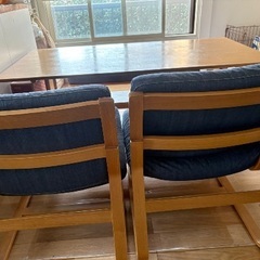 無印良品 リビングでもダイニングでもつかえる 150cm ダイニング4点セット テーブル＋ベンチ＋チェア2 デニムカバー洗濯可の画像