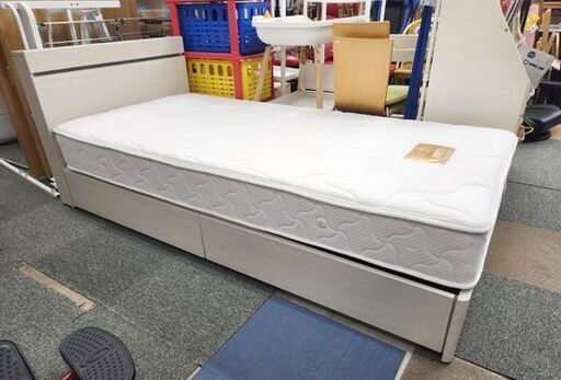 幅97cm シングルベッド マットレス付き スイートデコレーション ヘッドボード 収納引き出し付き ナチュラル系 札幌 北20条店