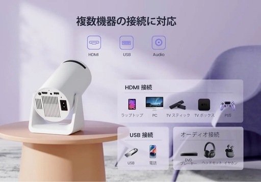 短焦点・調整スタンド　小型プロジェクター20000LM・4K 天井投影 Wi-Fi6 Bluetooth5.3 HiFiスピーカー