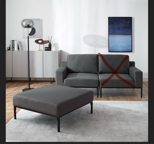 lowya購入】2人掛けカウチソファオットマン付きスチール脚 (さとうさん