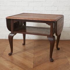 【発送の場合は即購入不可】 西洋 アンティーク バタフライ コーヒーテーブル 猫脚 拡張 センターテーブル 飾り台 木製 天然木 ドロップリーフ クラシック 98878の画像