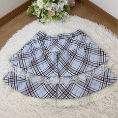 XOXO　フォーマル4点セット　水色×チェック　フリル　レース　120cmの画像