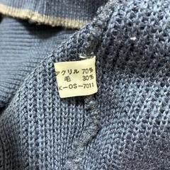 メンズ　ニット長袖セーター　青ブルー　ミリタリーレトロ　切り替え　レア　M　春服レザーの画像