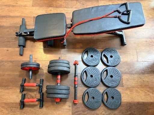 トレーニングセット(ベンチ・可変式ダンベル・腹筋ローラー・プッシュ