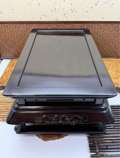 中国美術 時代物 唐木 透彫 二重天版 長方 花台 良品 飾台 盆栽台 香炉