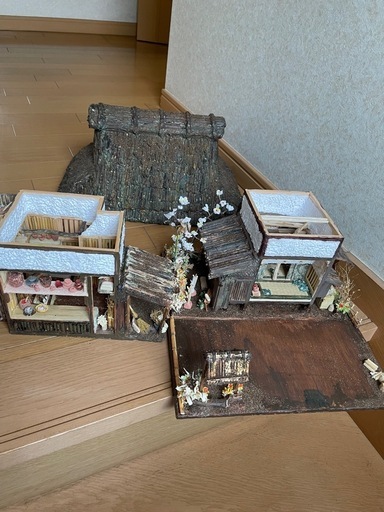 【極美品/精巧】古民家 模型 ジオラマ 茅葺き屋根 内部造作有　取外し可 手作り