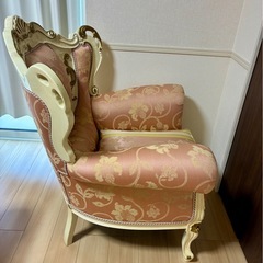 【引越しのため】エクセレンテ 姫系アンティーク風 1人掛けソファ ロココ調 ピンク 花柄の画像