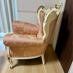 【引越しのため】エクセレンテ 姫系アンティーク風 1人掛けソファ ロココ調 ピンク 花柄の画像