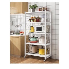 棚ラック 折りたたみ 3段 幅71×奥行34×高さ87cm 1秒展開 組立不要 高強度 大容量 キャスター付き スチールラック メタルラック 移動自在 折りたたみ後8cm 省スペースの画像