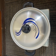 26cm アルミ両手鍋 蒸し器付き 高さ17cm フタ付き 箱ありの画像