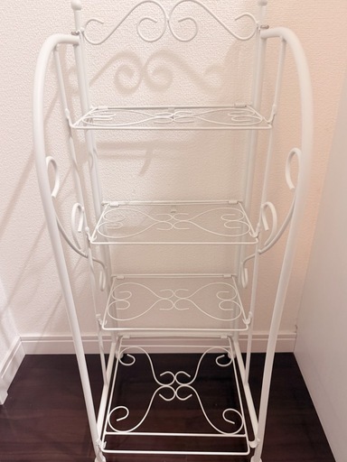 ホワイト アイアンラック 3段 アンティーク調 収納棚 手渡し限定