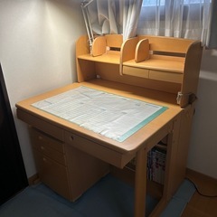 【美品】木製 学習机セット（本棚・ライト付き）ナチュラルカラー
の画像