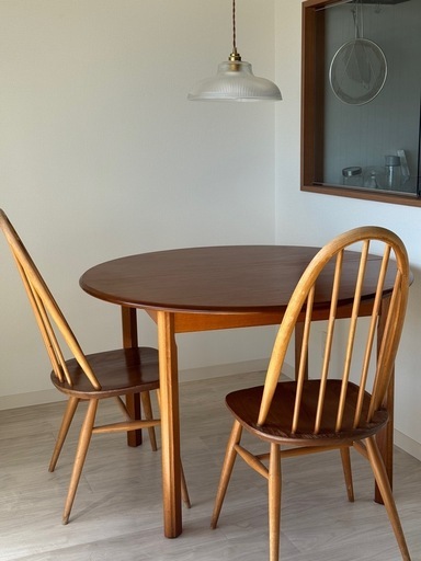 英国ercol 無垢チーク 伸長式ダイニングテーブル＋チェア2脚