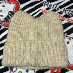 レディース 猫耳ニット帽 ホワイトベージュの画像