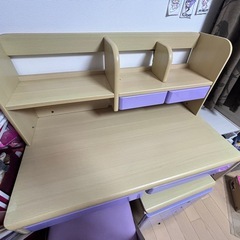 勉強机  紫  3点セット(机・ワゴン・イス)の画像