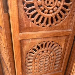 🌿✨空間を一瞬で格上げ✨🌿 木製 4連パーテーション 透かし彫り 彫刻 アンティークの画像