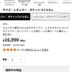【4月初旬処分予定】iellio コンパクト脚付ふかふかカウチソファ　ＬＩＲＡＫＵの画像