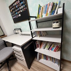  【ニトリ家具セット】デスク・椅子・本棚・収納ワゴンまとめ売りの画像