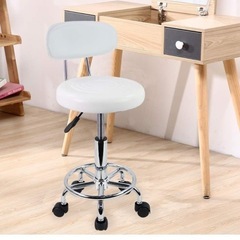 新品未開封＋おまけ付KKTONER 丸椅子 キャスター昇降回転スツール 低い背もたれ フットレストつき 高さ調節可能 デスクチェア カウンター製図SPA仕事キッチン椅子 PUレザー ホワイト S サイズ (白)の画像
