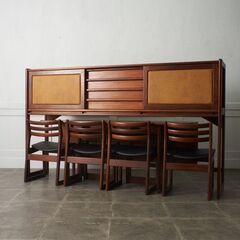 【発送の場合は即購入不可】 レア 張替済 6点セット Elliotts of Newbury リビングシステム 拡張 ダイニングテーブル チェア サイドボード 食器棚 壁面収納 83548の画像