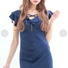 【TIKA】【訳あり】フロントジップフリル袖ラップデザイン半袖タイトミニドレス【Lサイズ】の画像