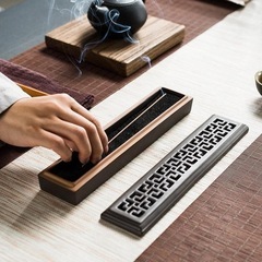 【新品】香炉 線香立て 横置き 旧盆 お盆 お香立て ブラック 寝かせる線香皿 陶器の画像