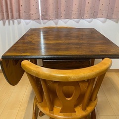 バタフライテーブル 木製 折りたたみ アンティーク風 リメイク塗装 ダイニングテーブルの画像