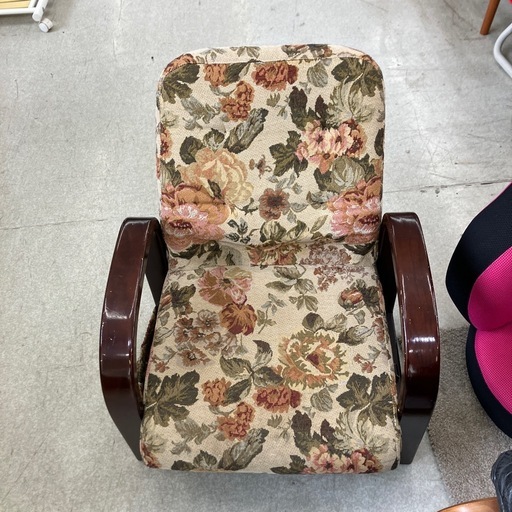 今2602-1325 座椅子 高座椅子 リクライニング可能 花柄 昭和レトロ