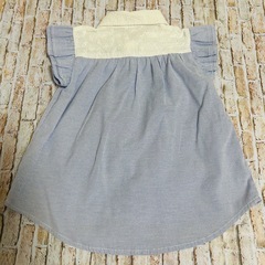 【フリル袖・95サイズ】ストライプ　シャツワンピース　チュニック　三分丈の画像