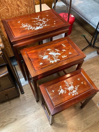 ネストテーブル 唐木 螺鈿 花台 コーヒーテーブル アジアン家具 中古