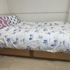 LOWYA ラタン調 シングルベッド 収納付き 美品 引越しのため 引き取り希望の画像