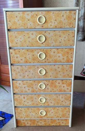 昭和レトロ7段箪笥オレンジ花柄 (シロコ) 三春の収納家具《タンス