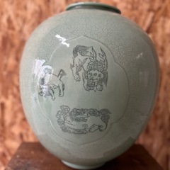 【大迫力！韓国青磁 飾り壺 金明子 作】の画像