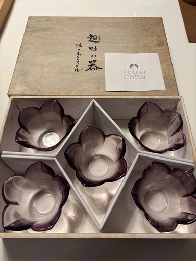 SASAKIクリスタル花形器5個セット紫 (TiaMo) 山田の食器《茶器》の中古