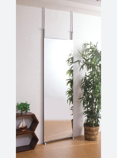 日本製スタンドミラー 突っ張り棒タイプ 大型ミラー ヨガ 地震対策