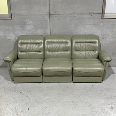 karimoku カリモク 5人掛け ユニットソファ 分割式 レザー調 グリーンの画像