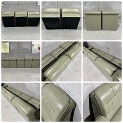 karimoku カリモク 5人掛け ユニットソファ 分割式 レザー調 グリーンの画像