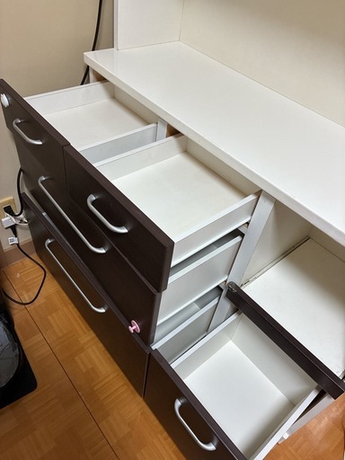 大型食器棚　ダークブラウン　ファミリー向け