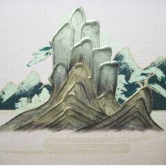 五月人形　屏風　盛上山水　兜飾り　鎧飾り　端午の節句　四曲屏風　桐枠　パーツ　山水画　高さ約75㎝　初節句　和室　997ZSの画像