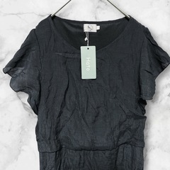 【新品】レディース ワンピース サイズL ロング 袖フリル マキシワンピース 軽量 涼しい 光沢 ブラック 黒の画像