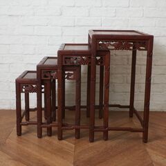 【発送の場合は即購入不可】 唐木家具 花梨 4連 ネストテーブル 花台 飾り台 カリン 無垢材 飾台 サイドテーブル 高卓 入れ子式 中国美術 和家具 唐物 茶道具 96939の画像