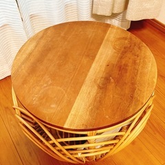 テーブル　ローテーブル　ラタン　木　の画像