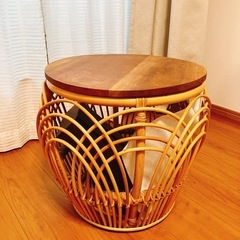 テーブル　ローテーブル　ラタン　木　の画像