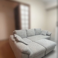 3人掛けカウチソファ＋オットマンセット｜カバー洗濯済み｜大阪市内引取の画像