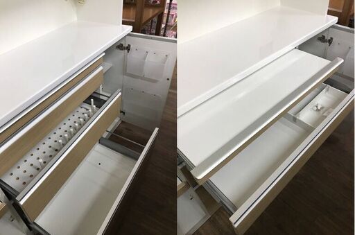【ジャングルジャングル広陵店】家具　キッチンボード　松田家具　バリエレンジホワイト×ナチュラル【ジモティー特別価格】