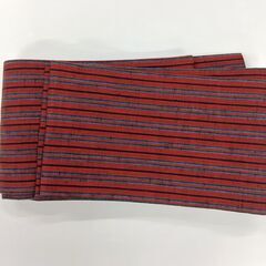 【阪神尼崎】👘半幅帯 赤×紺 縞柄 和装 J-86／2.26の画像