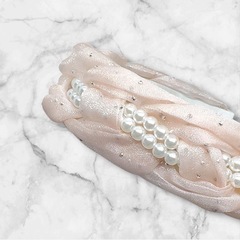 【新品】カチューシャ レディース ヘッドバンド 布製 ピンク スターリーパール かわいい パール付きの画像