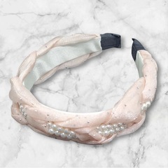 【新品】カチューシャ レディース ヘッドバンド 布製 ピンク スターリーパール かわいい パール付きの画像